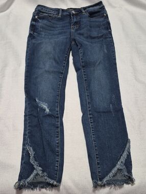 Judy Blue Dark Blue Frayed Hem Distressed Skinny Jeans Women Size 7/28